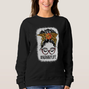 Leopard Messy Bun Basketball Nanny Life Game Day M Sweatshirt