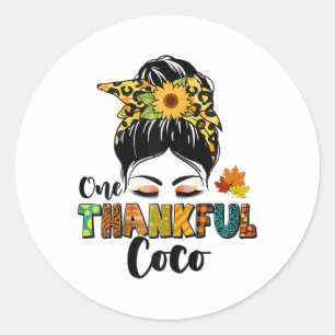 Leopard Messy Bun Fall Thanksgiving Day One Thankf Classic Round Sticker