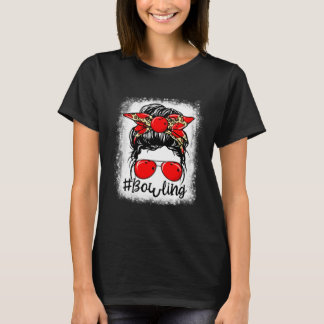 Leopard Messy Bun Mom Mother s Day Bowling Mommy T-Shirt
