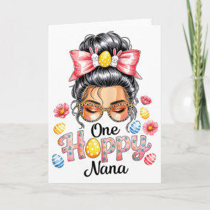 Leopard Messy Bun One Hoppy Nana Bunny Happy Easte Card