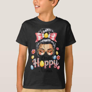 Leopard Messy Bun One Hoppy Nana Bunny Happy Easte T-Shirt