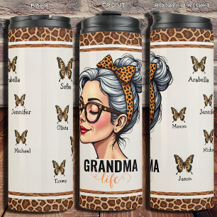 Leopard Messy Bun Personalised Grandma  Thermal Tumbler