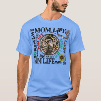 Leopard Messy Bun Skeleton Mum Life Lightning Bolt T-Shirt