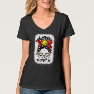 Leopard Messy Bun Tennis Grammy Life Game Day Moth T-Shirt