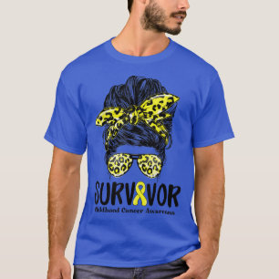 Leopard Messy Bun Women Survivor Childhood Cancer  T-Shirt