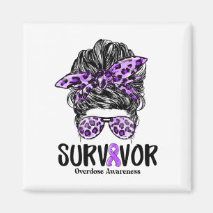 Leopard Messy Bun Women Survivor Overdose Awarenes Magnet
