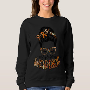 Leopard Messy Bun Women Warrior Multiple Sclerosis Sweatshirt