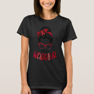 Leopard Messy Bun Women Warrior Stroke Awareness T-Shirt
