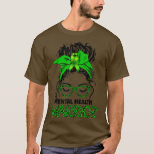 Leopard Messy Hair Bun Mental Health Awareness War T-Shirt