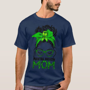 Leopard Messy Hair Bun Mental Health Mum Awareness T-Shirt
