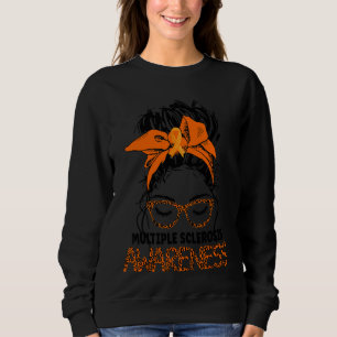 Leopard Messy Hair Bun Multiple Sclerosis Awarenes Sweatshirt