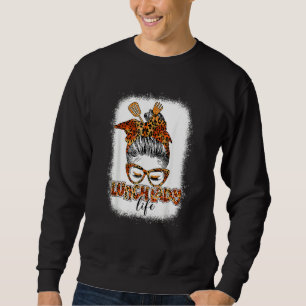 Leopard Mesy Bun Lunch Lady Blessed Lunch Lady Tha Sweatshirt