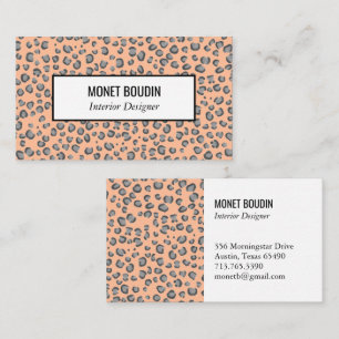 Leopard Modern Animal Print Gray Peach Fuzz Pink  Business Card