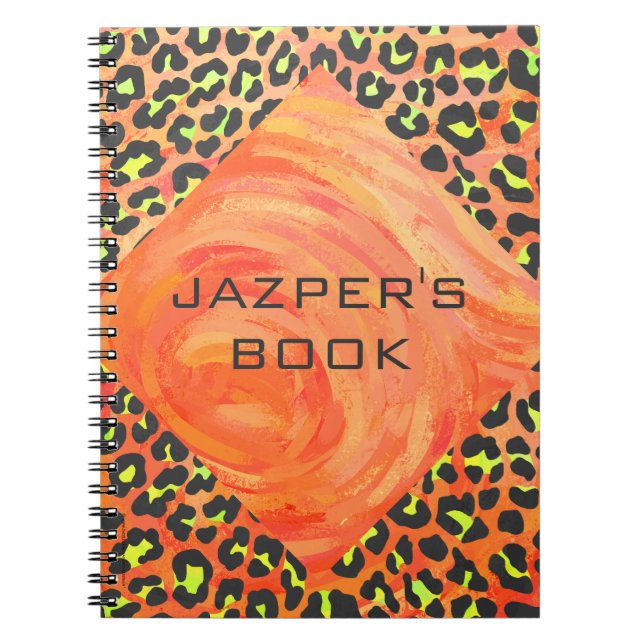 Leopard Monogram Orange and Yellow Print Notebook (Front)