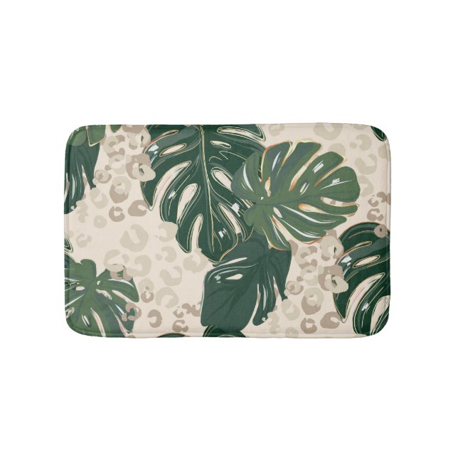 Leopard Monstera: Jungle Print Vintage. Bath Mat (Front)