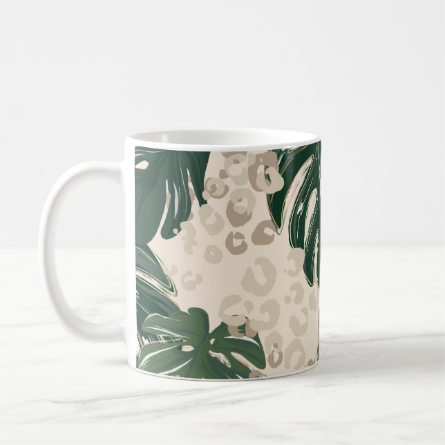 Leopard Monstera: Jungle Print Vintage. Coffee Mug (Left)