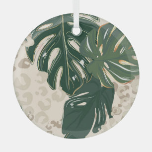 Leopard Monstera: Jungle Print Vintage. Glass Tree Decoration