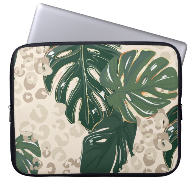 Leopard Monstera: Jungle Print Vintage. Laptop Sleeve (Front)