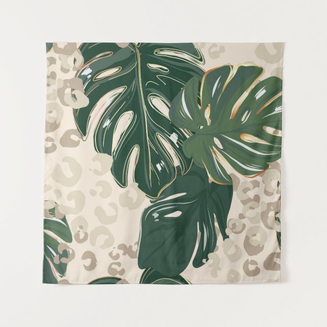 Leopard Monstera: Jungle Print Vintage. Tapestry (Front)