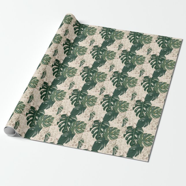 Leopard Monstera: Jungle Print Vintage. Wrapping Paper (Unrolled)