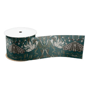 Leopard Moth and Honeysuckle Botanical Vintage  Satin Ribbon