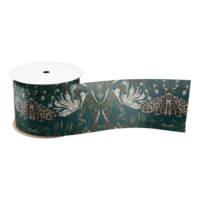 Leopard Moth and Honeysuckle Botanical Vintage  Satin Ribbon (Spool)