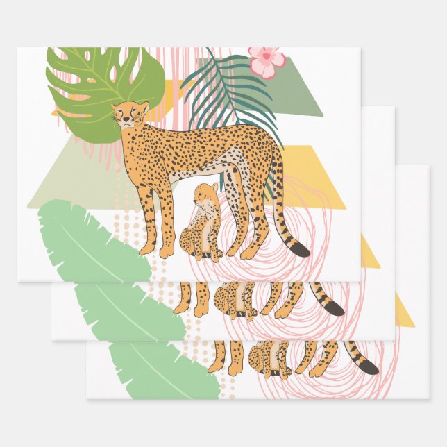 Leopard Mum and Baby In the Jungle Wrapping Paper Sheet (Set)