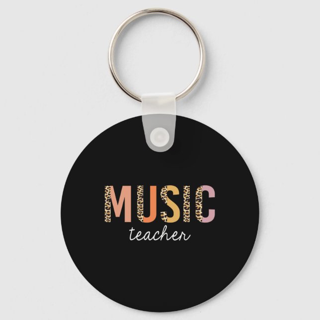 Leopard Music Teacher Cute Back to School Supplies Key Ring (Front)