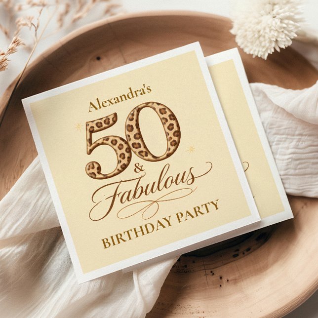 Leopard Neutral 50 & Fabulous Birthday Napkin (Creator Uploaded)
