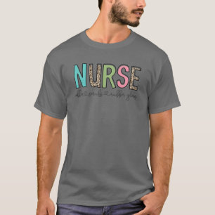 Leopard Nurse Coffee Scrubs Rubber Glovers Nurse L T-Shirt