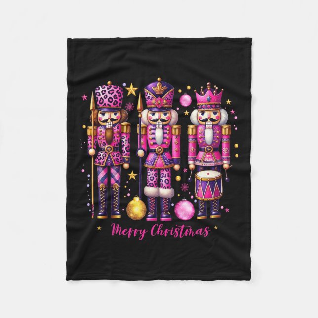 Leopard Nutcracker Pink Christmas 2024 Xmas Pajama Fleece Blanket (Front)
