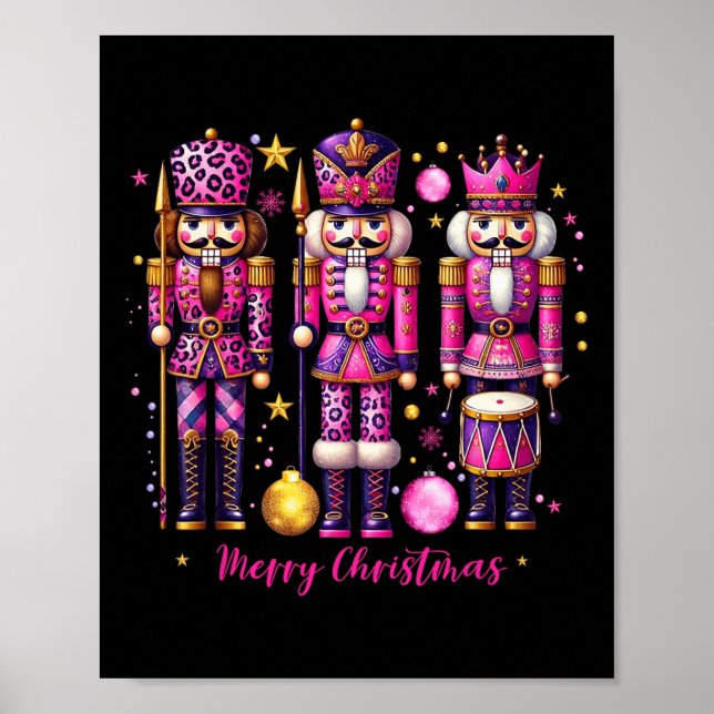 Leopard Nutcracker Pink Christmas 2024 Xmas Pajama Poster (Front)