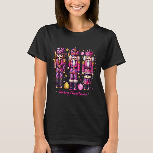 Leopard Nutcracker Pink Christmas 2024 Xmas Pajama T-Shirt (Front)