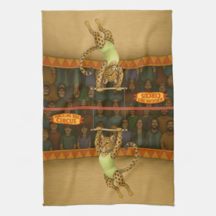 Leopard on a trapeze tea towel