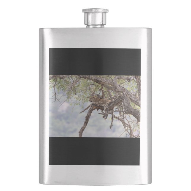 Leopard on a tree hip flask (Front)