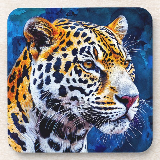 Leopard on blue background coaster (Front)