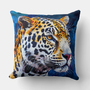 Leopard on blue background cushion