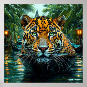 Leopard on green background poster