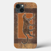 Leopard on Orange and Brown Background
