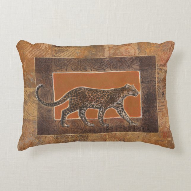 Leopard on Orange and Brown Background Decorative Cushion (Front)