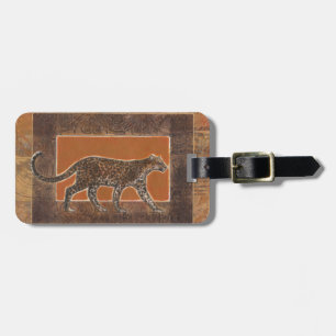 Leopard on Orange and Brown Background Luggage Tag