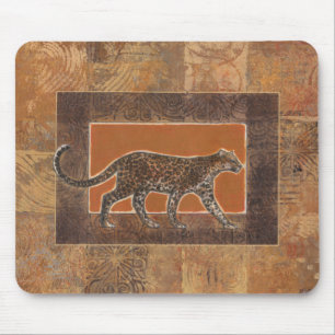 Leopard on Orange and Brown Background Mouse Pad