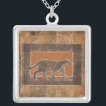 Leopard on Orange and Brown Background Silver Plated Necklace<br><div class="desc">Norman Wyatt has an amazing collection of art capturing the beauty of animals. The background is Africa-themed,  with sharp oranges and browns and the drawing of a leopard on top of it blends perfectly with it. Enjoy nature's finest with this image today.</div>