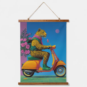 Leopard on Wheels: A Stylish Ride, Hanging Tapestry