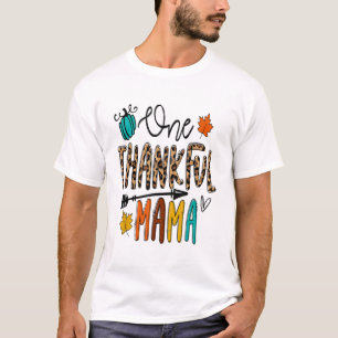 Leopard One Thankful Mama Funny Mama Thanksgiving T-Shirt