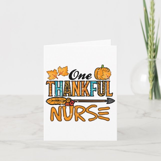Leopard One Thankful Nurse Thanksgiving Fall Scrub Card (Front)