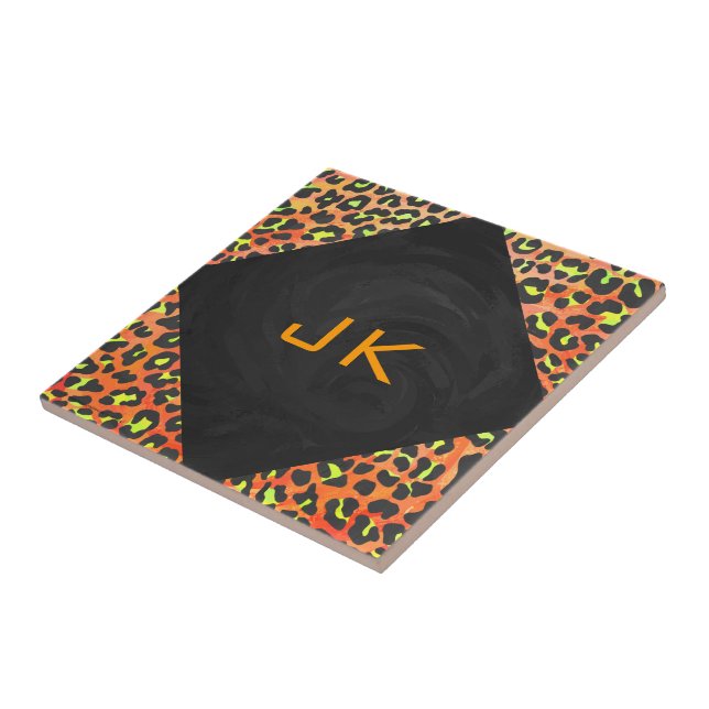 Leopard Orange and Yellow Monogram Tile (Side)