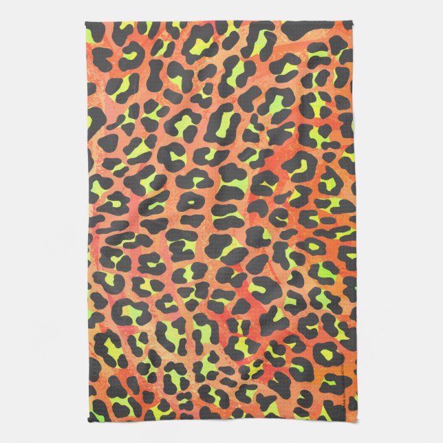 Leopard Orange and Yellow Print Tea Towel (Vertical)