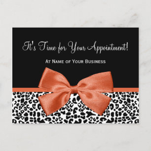 Leopard Orange Bow Salon Appointment Reminder Postcard