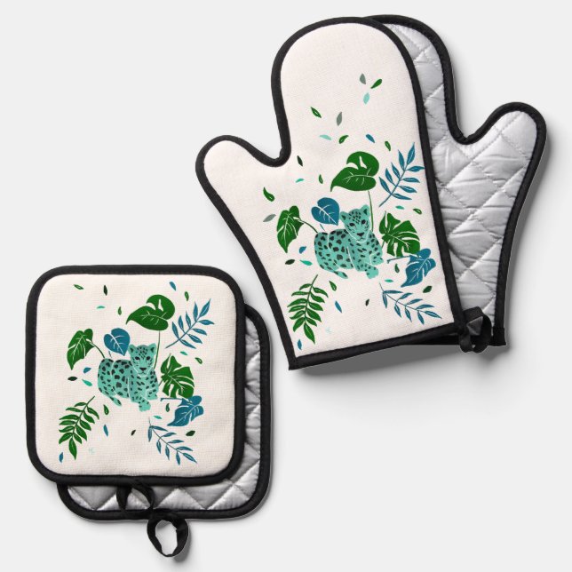 Leopard Oven Mitt & Pot Holder Set (Front/Back)